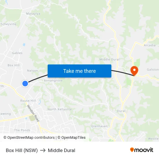 Box Hill (NSW) to Middle Dural map
