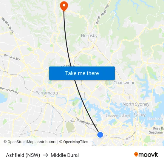 Ashfield (NSW) to Middle Dural map