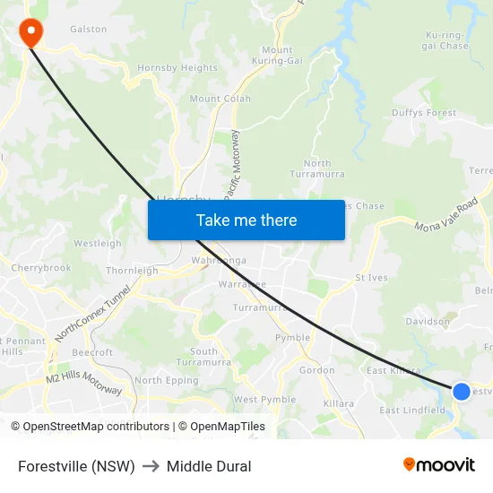 Forestville (NSW) to Middle Dural map