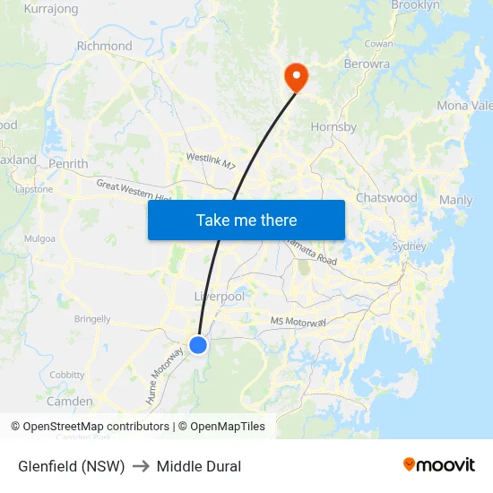 Glenfield (NSW) to Middle Dural map