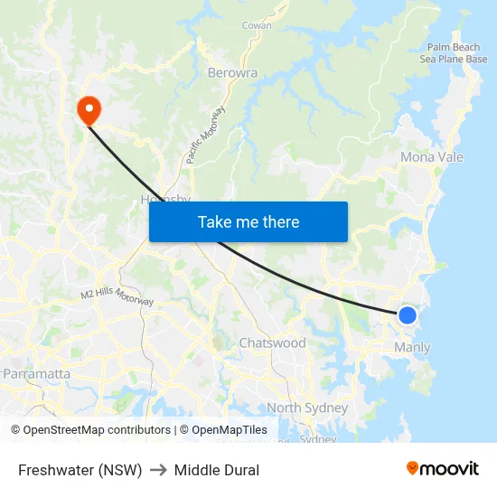 Freshwater (NSW) to Middle Dural map