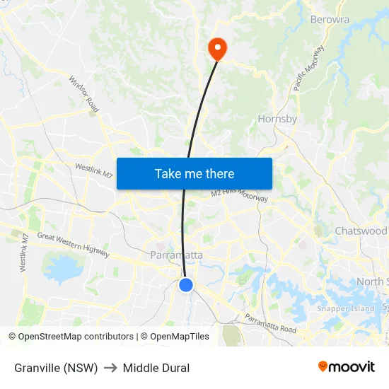 Granville (NSW) to Middle Dural map