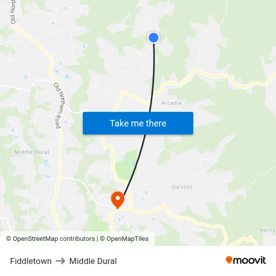 Fiddletown to Middle Dural map