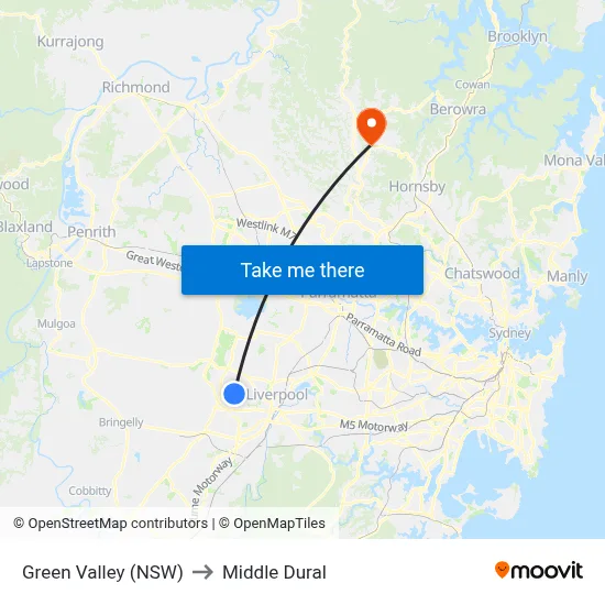 Green Valley (NSW) to Middle Dural map