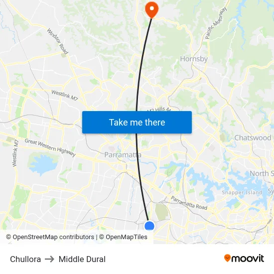 Chullora to Middle Dural map