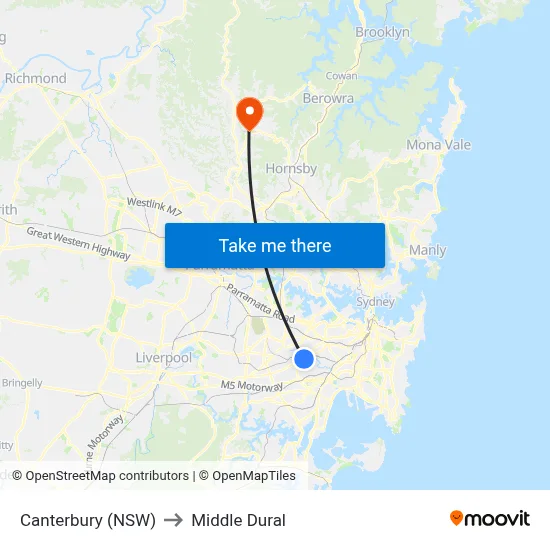 Canterbury (NSW) to Middle Dural map