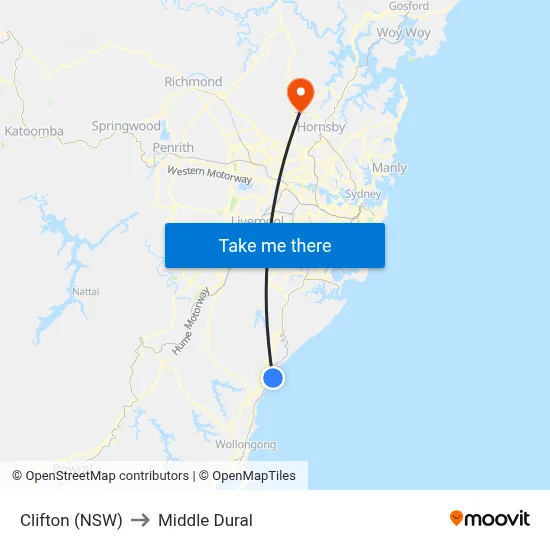 Clifton (NSW) to Middle Dural map