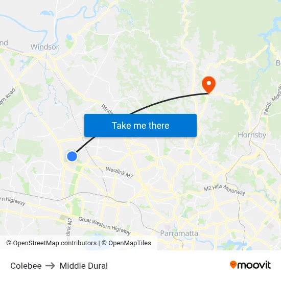 Colebee to Middle Dural map