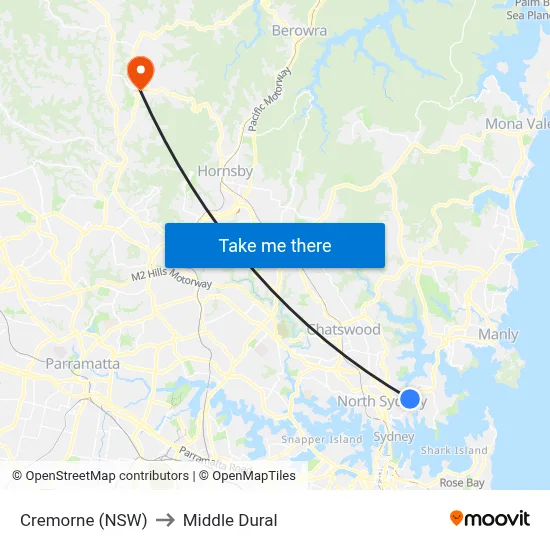 Cremorne (NSW) to Middle Dural map