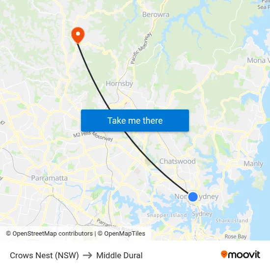 Crows Nest (NSW) to Middle Dural map