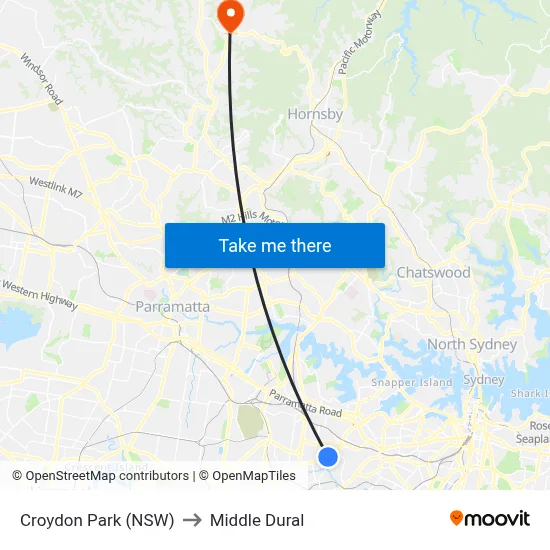 Croydon Park (NSW) to Middle Dural map