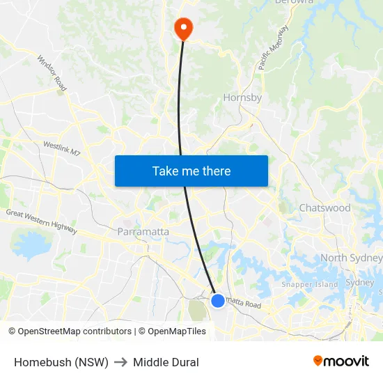 Homebush (NSW) to Middle Dural map