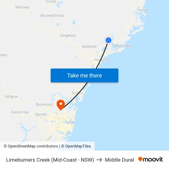 Limeburners Creek (Mid-Coast - NSW) to Middle Dural map