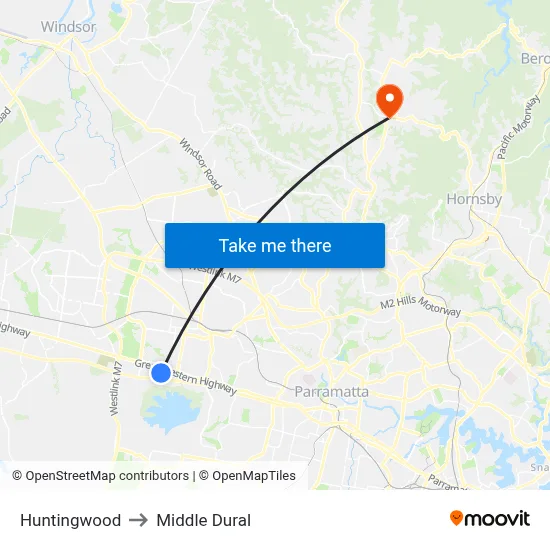 Huntingwood to Middle Dural map
