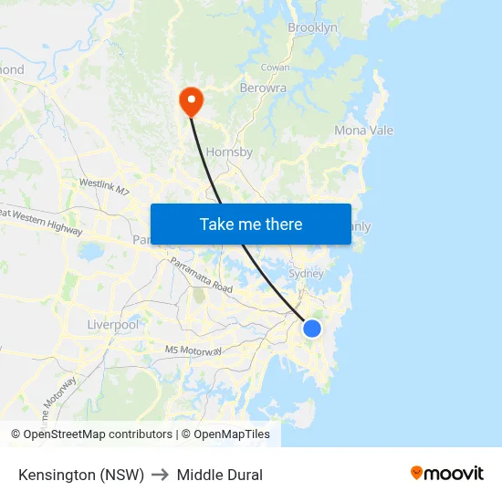 Kensington (NSW) to Middle Dural map