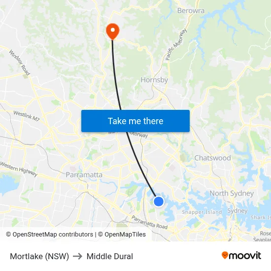 Mortlake (NSW) to Middle Dural map