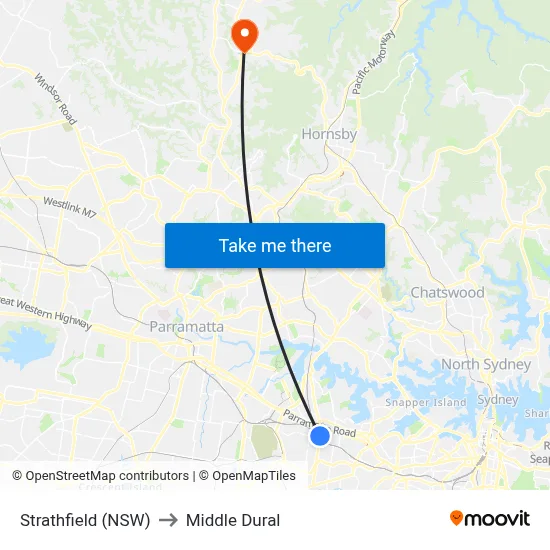 Strathfield (NSW) to Middle Dural map