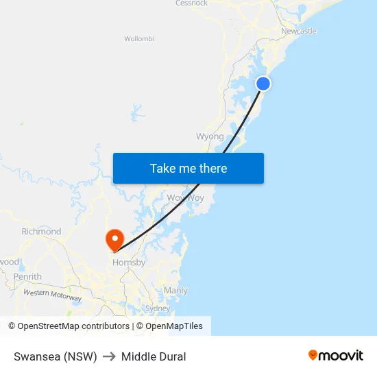 Swansea (NSW) to Middle Dural map