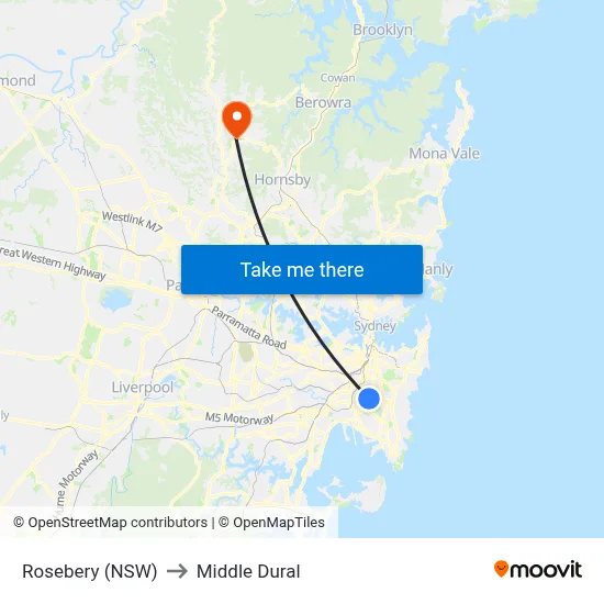 Rosebery (NSW) to Middle Dural map