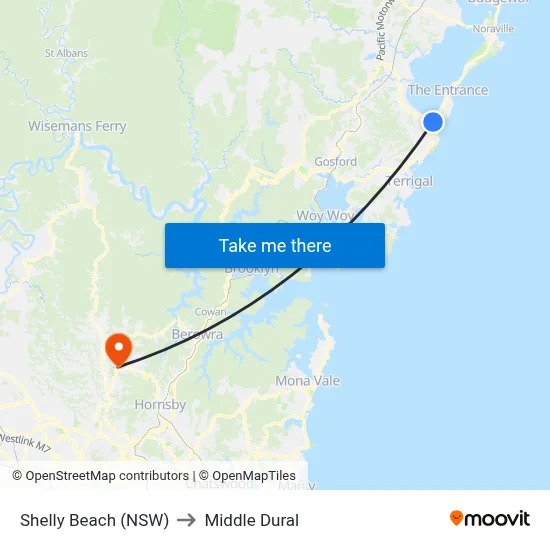 Shelly Beach (NSW) to Middle Dural map