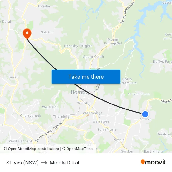 St Ives (NSW) to Middle Dural map