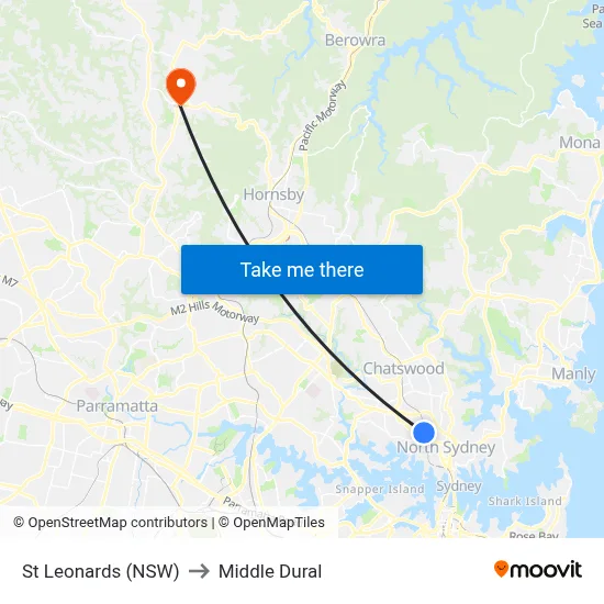St Leonards (NSW) to Middle Dural map
