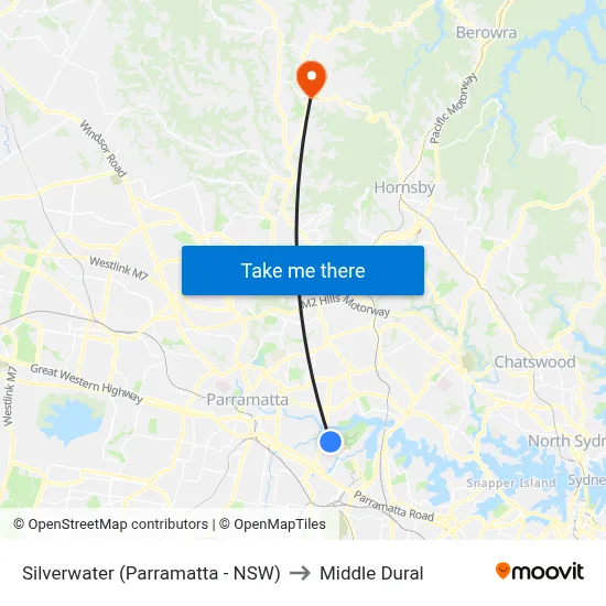 Silverwater (Parramatta - NSW) to Middle Dural map