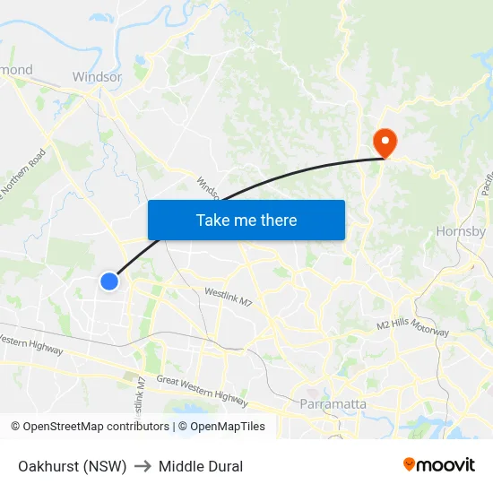 Oakhurst (NSW) to Middle Dural map
