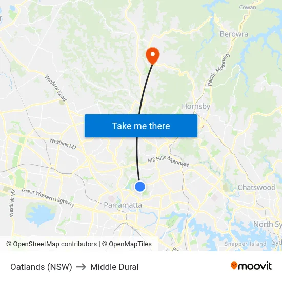 Oatlands (NSW) to Middle Dural map