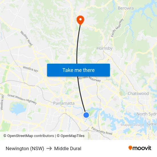 Newington (NSW) to Middle Dural map