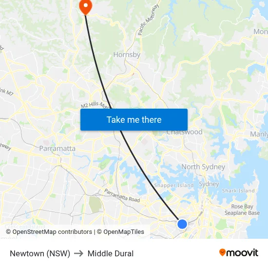 Newtown (NSW) to Middle Dural map
