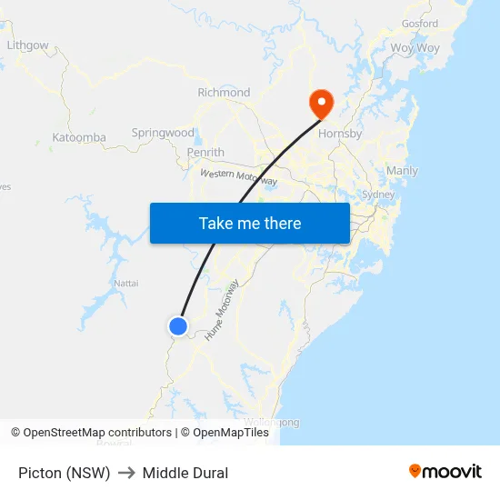 Picton (NSW) to Middle Dural map