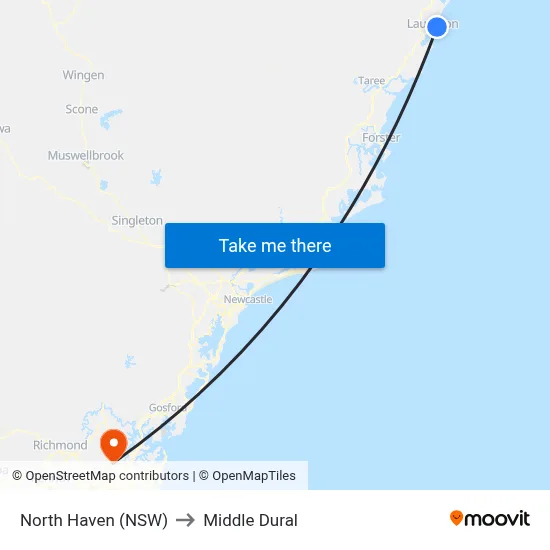 North Haven (NSW) to Middle Dural map