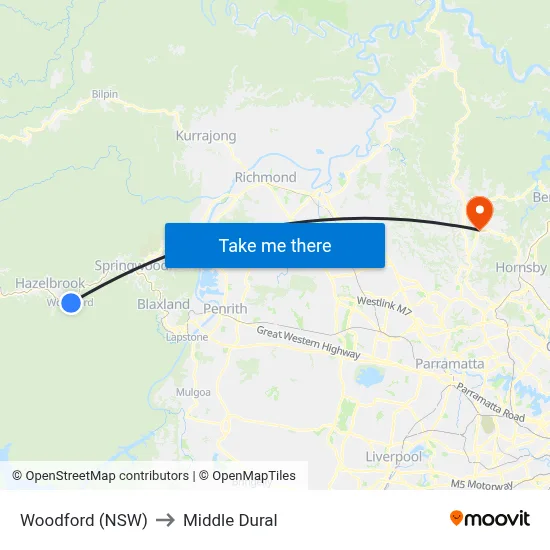 Woodford (NSW) to Middle Dural map