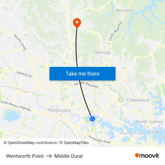Wentworth Point to Middle Dural map