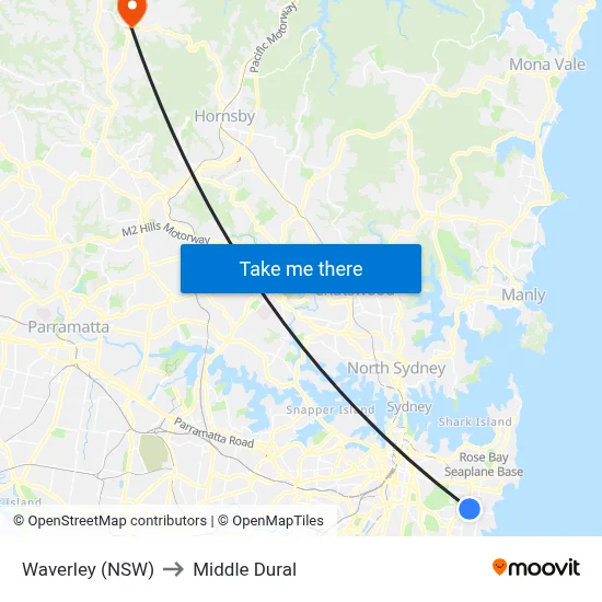 Waverley (NSW) to Middle Dural map