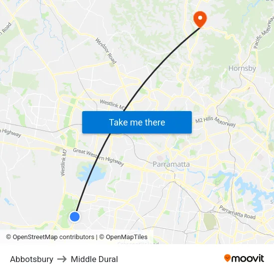 Abbotsbury to Middle Dural map