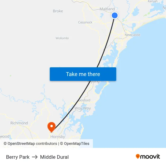 Berry Park to Middle Dural map