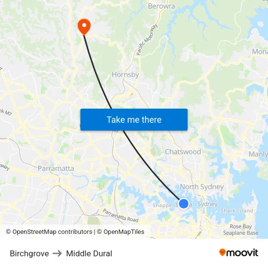 Birchgrove to Middle Dural map
