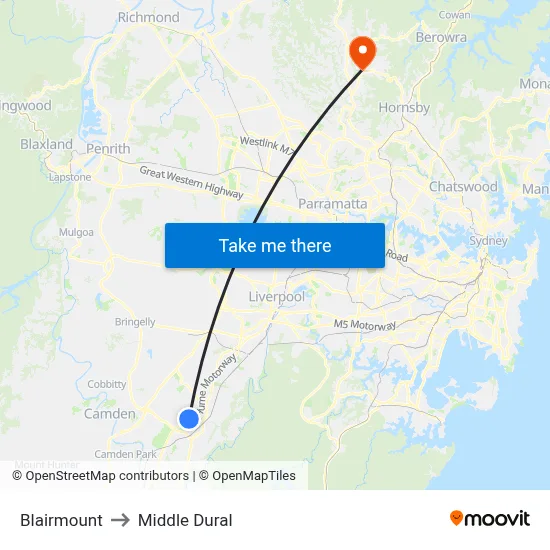Blairmount to Middle Dural map