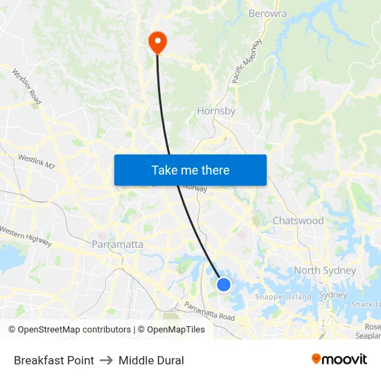 Breakfast Point to Middle Dural map
