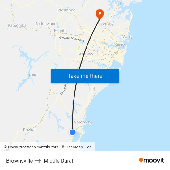Brownsville to Middle Dural map