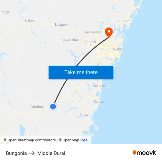 Bungonia to Middle Dural map
