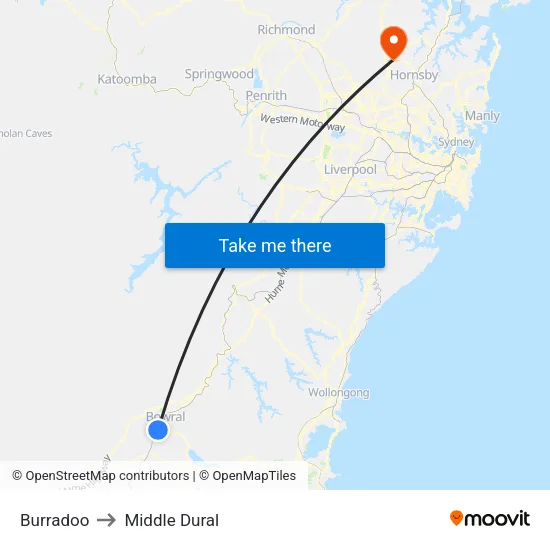 Burradoo to Middle Dural map