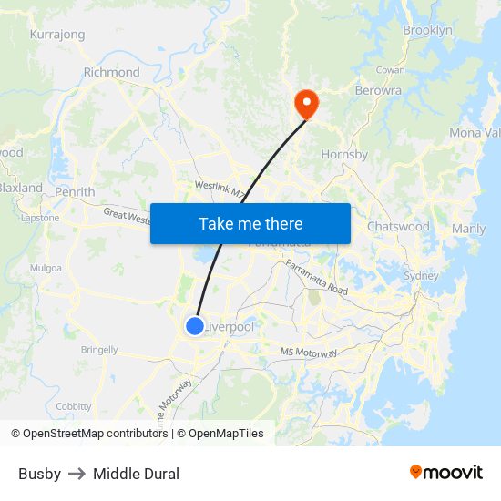 Busby to Middle Dural map