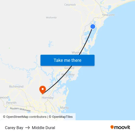 Carey Bay to Middle Dural map