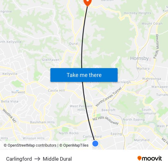 Carlingford to Middle Dural map