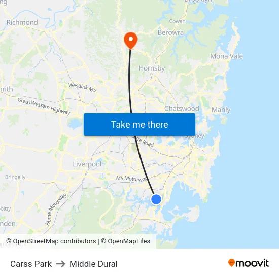 Carss Park to Middle Dural map