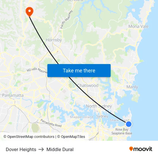 Dover Heights to Middle Dural map