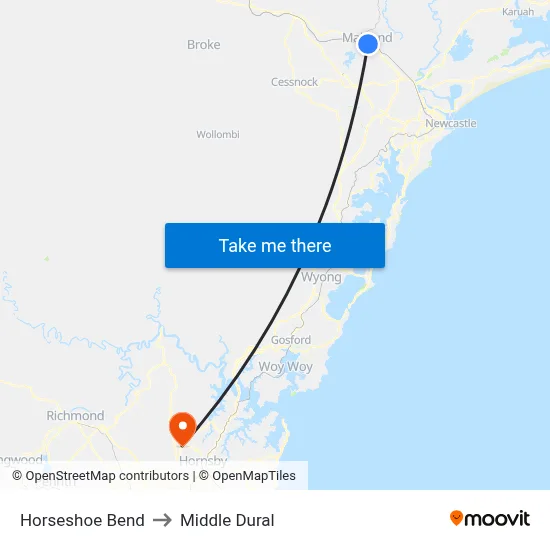 Horseshoe Bend to Middle Dural map
